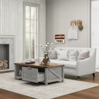 HOMCOM Coffee Table with Storage, Farmhouse Living Room Table with Storage Drawer and Open Shelf, Distressed Gray(m-9)