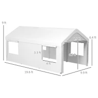 Outsunny 10' x 20' Carport, Heavy Duty Portable Garage, with 4 Mesh Windows and 2 Doors, White(m-3)