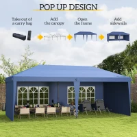 Outsunny 10' x 20' Pop Up Canopy Tent with 4 Sidewalls, Instant Gazebo with Carry Bag for Garden, Patio, Blue(m-4)