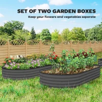 Outsunny 7' x 3' x 1' Raised Garden Bed Set, 2PCS Raised Beds for Gardening with Metal Plant Stakes, Dark Gray(m-4)