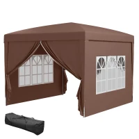 Outsunny 10x10ft Folding Tent Gazebo Pop Up Party Wedding Tent Portable Outdoor Sunshade Coffee(m-11)