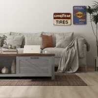HOMCOM Coffee Table with Storage, Farmhouse Living Room Table with Storage Drawer and Open Shelf, Distressed Gray(m-7)