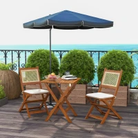 Outsunny Outdoor Bistro Set Foldable 3 Pieces Wicker Patio Furniture Set w/ Cushions, for Porch, Backyard, Garden, Light Teak(m-2)