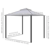 Outsunny 12' x 10' Patio Gazebo Outdoor Pavilion 2 Tire Roof Canopy Shelter Garden, Steel Frame w/ Mosquito Netting, Taupe(m-3)