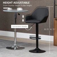 HOMCOM Adjustable Bar Stools, Swivel Counter Height Barstools with Footrest and Back, PU Leather and Steel Round Base, for Kitchen Counter and Dining Room, Set of 2, Black(m-5)