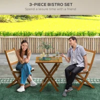 Outsunny Outdoor Bistro Set Foldable 3 Pieces Wicker Patio Furniture Set w/ Cushions, for Porch, Backyard, Garden, Light Teak(m-4)