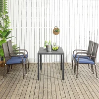 Outsunny Stackable 4 PE Rattan Outdoor Dining Chairs with Cushions, Patio Wicker Dining Chairs with Armrests & Backrest, Blue(m-10)