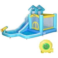 Outsunny 5-in-1 Kids Inflatable Bounce House Jumping Castle with Slide, Climbing Wall, Trampoline, & Water Pool Area, Water Cannon, Sea Balls, Air Blower(m-11)