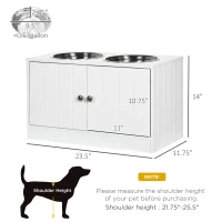 PawHut Large Elevated Dog Bowls with Storage Cabinet Containing Large 44L Capacity, Raised Dog Bowl Stand Pet Food Bowl Pet Feeding Station, White(m-3)