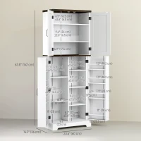 HOMCOM 64" Tall Kitchen Pantry Cabinet with Spice Racks and Adjustable Shelves, White(m-3)