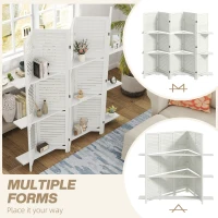 HOMCOM 5 Panel 67" Tall Wood Privacy Screen Room Divider with 3 Shelves and Folding Storage for Bedroom, White(m-7)
