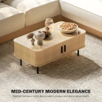 HOMCOM Coffee Table with Storage, Nordic Side Table with Slatted Tambour Sliding Doors and Steel Legs for Living Room, Oak(m-4)