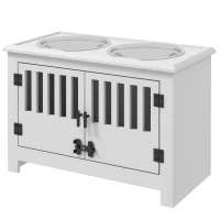 PawHut Dog Food Storage Cabinet with Bowls & Dog Feeding Station, White(m-1)
