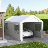 Outsunny 10' x 20' Carport, Heavy Duty Portable Garage, with 4 Mesh Windows and 2 Doors, White(m-10)