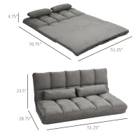 HOMCOM Recliner Sofa, Convertible Floor Sofa Chair with 2 Pillows, Adjustable Backrest and Headrest, Dark Gray(m-3)
