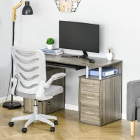 HOMCOM 47" Computer Desk with Keyboard Tray and Storage Drawers, Home Office Workstation Table with Storage Shelves, Grey Wood Grain(m-6)