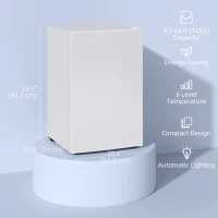 HOMCOM 4.5 Cu Ft Mini Fridge with Freezer, Wheels, Single Door Refrigerator, Adjustable Thermostat, Reversible Door, White(m-5)