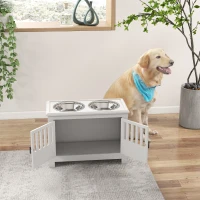 PawHut Dog Food Storage Cabinet with Bowls & Dog Feeding Station, White(m-8)