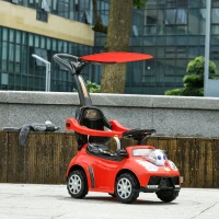 Qaba 3 in 1 Push Car Sliding Car with Removable Handle, Music, Horn, Canopy, Safety Guardrail, Red(m-10)