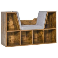 HOMCOM 6-Cubby Bookcase with Seat Cushion, Cube Storage Shelf with Reading Nook for Home Office, Study, Rustic Brown(m-2)