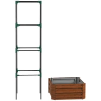 Outsunny Galvanized Planter Box, 24" x 24" x 73.5" Raised Garden Bed with Tomato Cage for Climbing Vines, Brown(m-1)