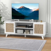 HOMCOM TV Stand Cabinet for 65-Inch, TV Table with 2 Rattan Doors, Television Stand with Adjustable Shelves and Cable Holes(m-10)