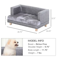 PawHut Luxury Fancy Dog Bed for Small Dogs with Thick Foam, Small Dog Couch with Soft Fuzzy & Faux Leather Combo, Dog Sofa Bed, Rectangle Modern Furniture for Puppies and Little Breeds, Gray(m-3)