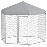PawHut 9.2' x 8' x 7.7' Dog Kennel Outdoor for Medium and Large-Sized Dogs with Waterproof UV Resistant Roof, Silver(m-1)