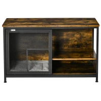 PawHut Wooden Cat Crate, Furniture Style Dog Cage, Puppy Kennel Indoor, End Table Pet House with Cushion and Sliding Doors, Rustic Brown(m-11)