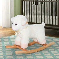 Qaba Lamb Rocking Horse Sheep, Nursery Stuffed Animal Ride On Rocker for Kids, Wooden Plush, White(m-2)