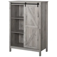 HOMCOM Farmhouse Accent Cabinet, Kitchen Cupboard Storage Cabinet with Barn Door and Adjustable Shelf, Gray Oak(m-1)