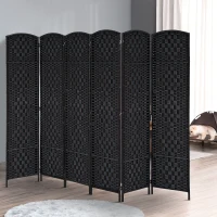 HOMCOM Room Divider, 6 Panel Folding Privacy Screen, 6FT Tall Portable Wicker Weave Partition Wall Divider for Bedroom, Home Office, Black(m-10)