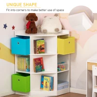 HOMCOM Kids Corner Cabinet, Cubby Toy Storage Organizer, Bookshelf Unit with Three Baskets for Playroom, Bedroom, Living Room, White(m-4)