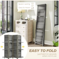 HOMCOM 4 Panel 67" Tall Wood Privacy Screen Room Divider with 3 Shelves and Folding Storage for Bedroom, Gray(m-5)