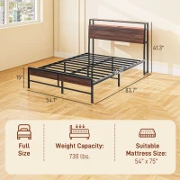 HOMCOM Full Size Bed Frame with LED Lights and Charging Station, Full Bed Frame with Storage Headboard, Noise-Free, Walnut(m-3)