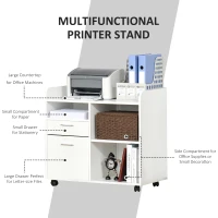 Vinsetto Filing Cabinet Printer Stand Mobile Lateral File Cabinet with 2 Drawers, 3 Open Storage Shelves for Home Office Organization, White(m-6)