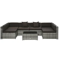 Outsunny 7-Piece Patio Furniture Set, Outdoor Wicker Conversation Set, All Weather PE Rattan Sectional Sofa Set with Cushions and Tempered Glass Top Coffee Table, Pillows, Charcoal(m-11)