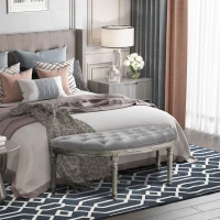 HOMCOM Vintage Semi-Circle End of Bed Bench, Upholstered Bedroom Entryway Bench with Tufted Velvet-Touch Fabric with Rubberwood Legs, Gray(m-10)