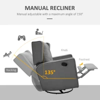 HOMCOM Wingback swivel recliner chair glider rocking chair for Nursery with Button Tufted, Padded Single Home Theater Seater for Living Room Bedroom, Grey(m-4)