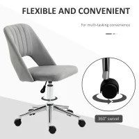 Vinsetto Modern Mid Back Office Chair with Velvet Fabric, Swivel Computer Armless Desk Chair with Hollow Back Design for Home Office, Grey(m-6)