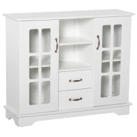 HOMCOM Sideboard Buffet Cabinet, Kitchen Cabinet, Coffee Bar Cabinet with 2 Framed Glass Doors, 2 Drawers and 2 Open Shelves for Living Room, White(m-11)