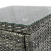 Outsunny 5 Pieces Rattan Wicker Lounge Chair Outdoor Patio Conversation Set with 2 Cushioned Chairs, 2 Ottomans and Tempered Glass Top Coffee Table, Gray/Light Gray(m-9)