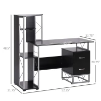 HOMCOM 52" Modern Computer Desk with Storage Shelves and Drawers, Home Office Desk, Study Workstation with CPU Stand, Black(m-3)