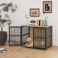 PawHut 39" Dog Crate Furniture w/ Anti-Chew Resistant Mesh, Anti-Escape Single Door, for Large Dogs, Walnut Brown(m-10)