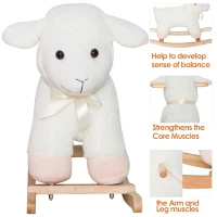 Qaba Lamb Rocking Horse Sheep, Nursery Stuffed Animal Ride On Rocker for Kids, Wooden Plush, White(m-5)
