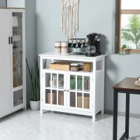 HOMCOM Sideboard Buffet Cabinet with Open Shelf, Glass Doors and Adjustable Shelf, Accent Cabinet for Kitchen, Living Room, White(m-2)