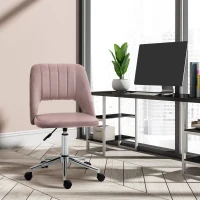 Vinsetto Modern Mid Back Office Chair with Velvet Fabric, Swivel Computer Armless Desk Chair with Hollow Back Design for Home Office, Pink(m-10)