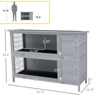 PawHut 54" 2-Story Large Rabbit Hutch Bunny Cage Wooden Pet House Small Animal Habitat with Lockable Doors, No Leak Tray and waterproof Roof for Rabbits, Chickens, Ducks, Outdoor/Indoor Gray(m-3)
