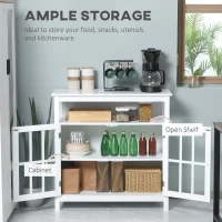 HOMCOM Sideboard Buffet Cabinet with Open Shelf, Glass Doors and Adjustable Shelf, Accent Cabinet for Kitchen, Living Room, White(m-4)