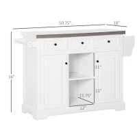 HOMCOM Rolling Kitchen Island with Storage, Kitchen Cart with Stainless Steel Top, Spice Rack & Drawers, White(m-3)